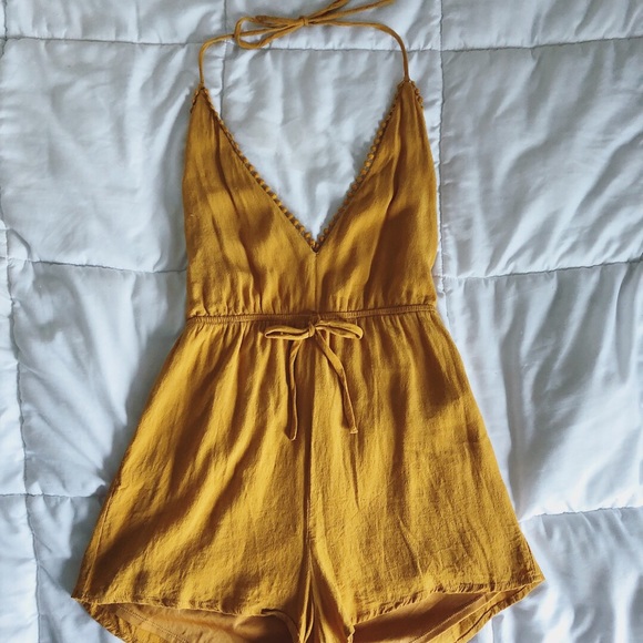 Pants - Crochet trim plunging romper with cut out back